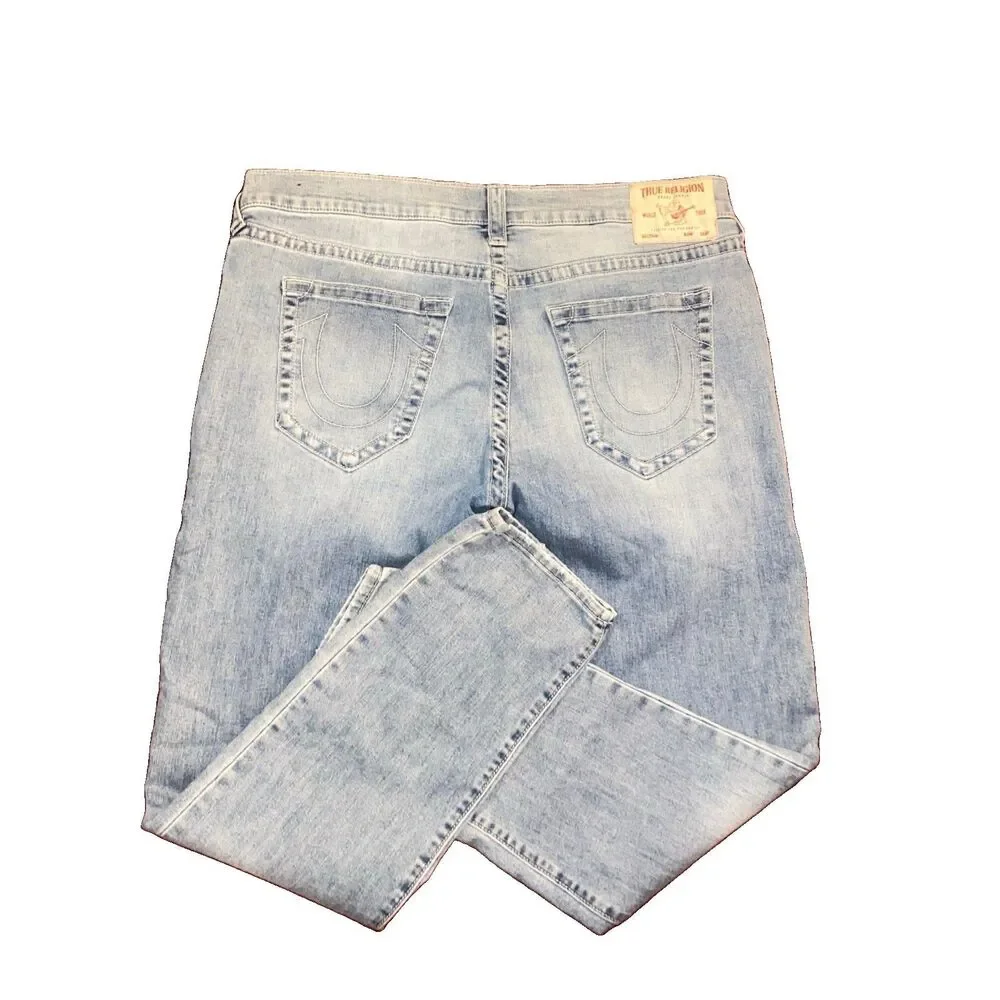 True Religion Rocco Relaxed Skinny Jeans Mens 38 Blue Distressed Denim Pants